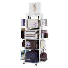New Fashion Store Advertising Free Standing Wood Movable 4-Tier Hand Bag Leather Wallet Display Rack